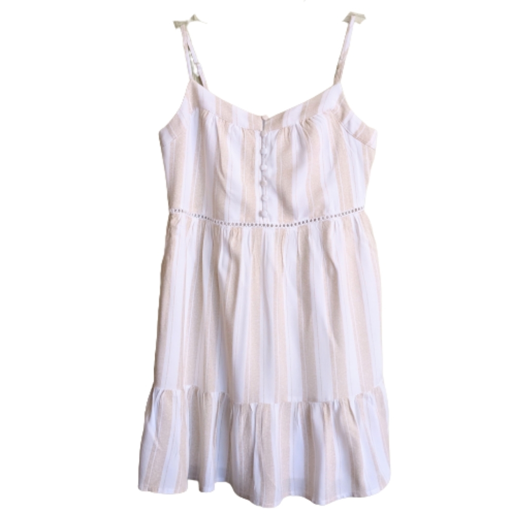 Francesca's Mi Ami Cami Dress Beige White Stripe Shift Mini XS